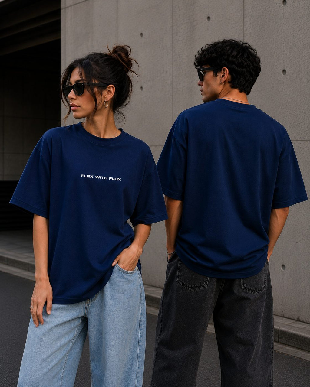 Blue FLEX WITH FLUX oversized tee front