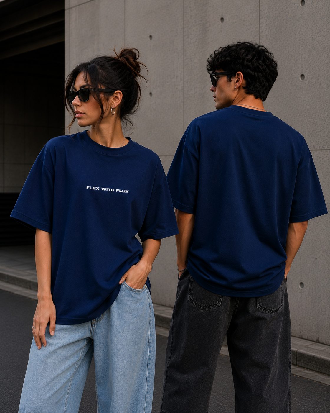 Blue FLEX WITH FLUX oversized tee front