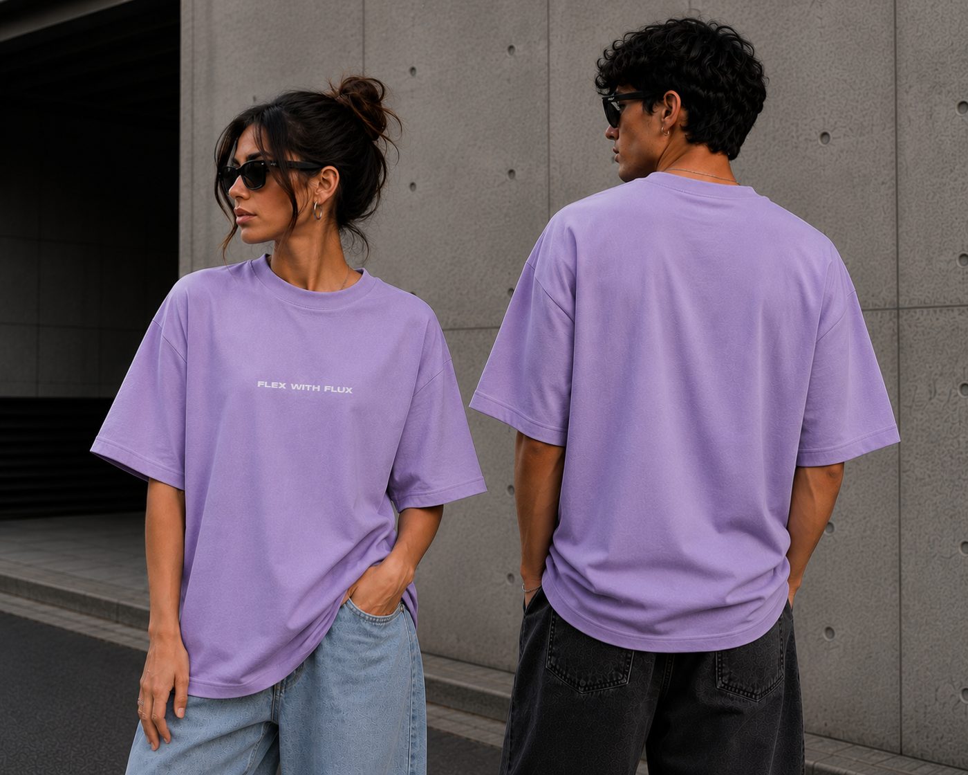 LAVENDER FLEX WITH FLUX oversized tee front