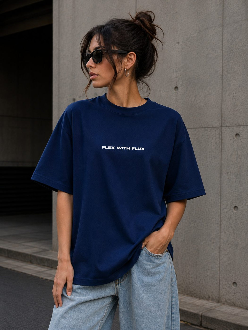 Blue FLEX WITH FLUX oversized tee detail