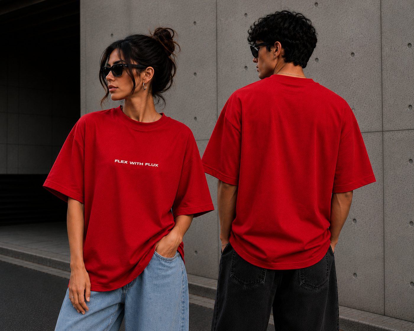 Red FLEX WITH FLUX oversized tee front