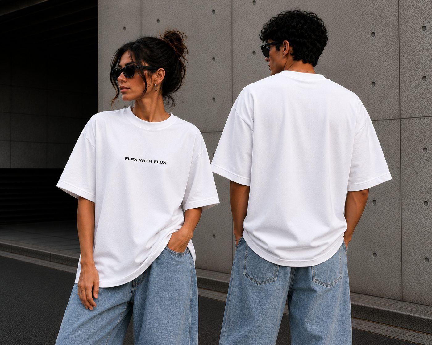 White FLEX WITH FLUX oversized tee front