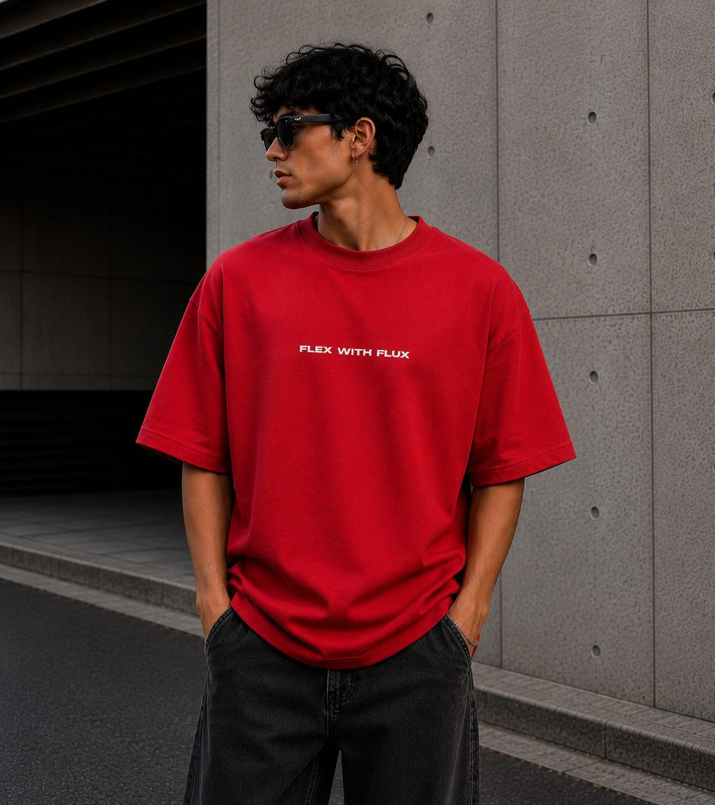 Red FLEX WITH FLUX oversized tee studio