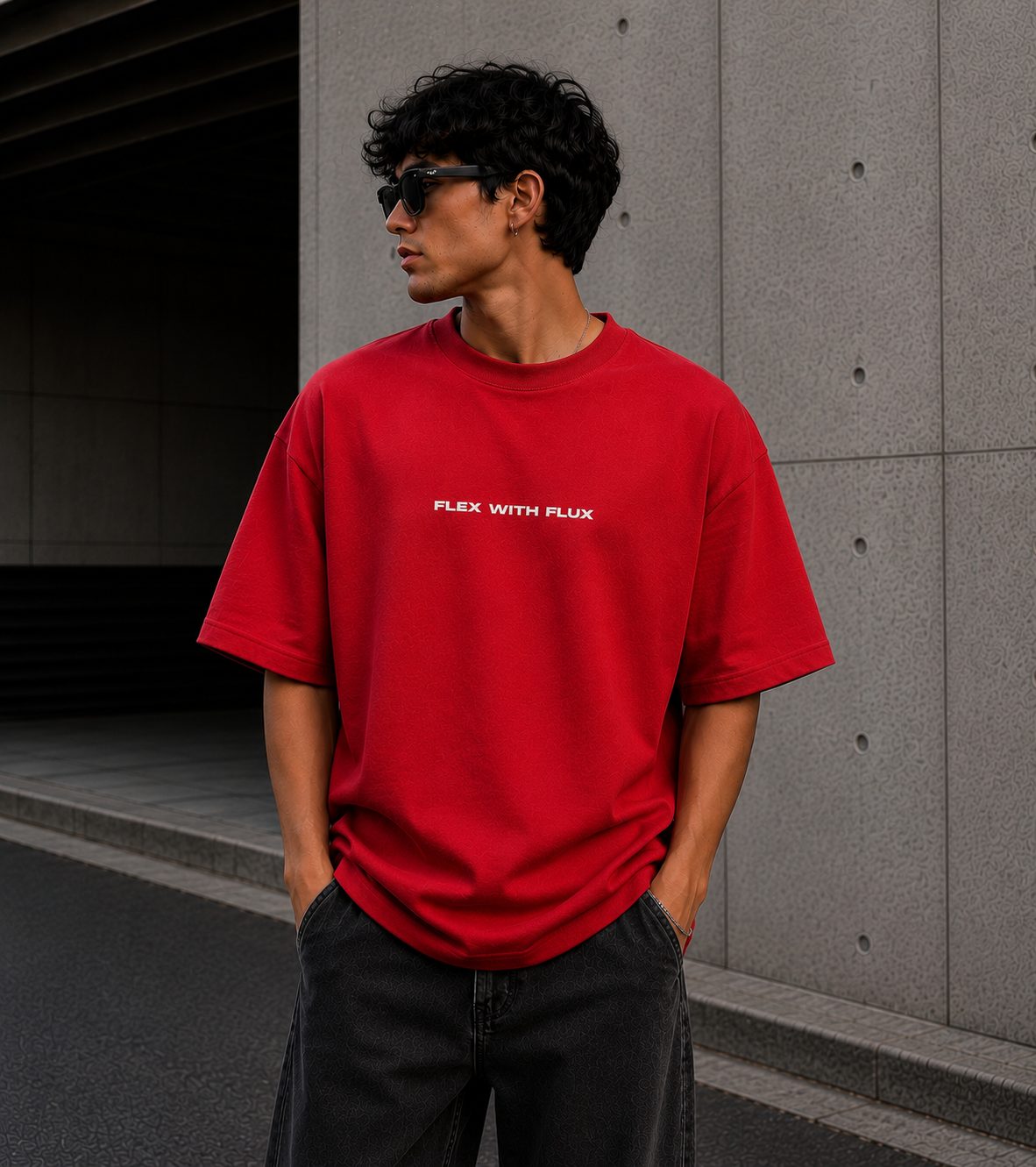 Red FLEX WITH FLUX oversized tee studio