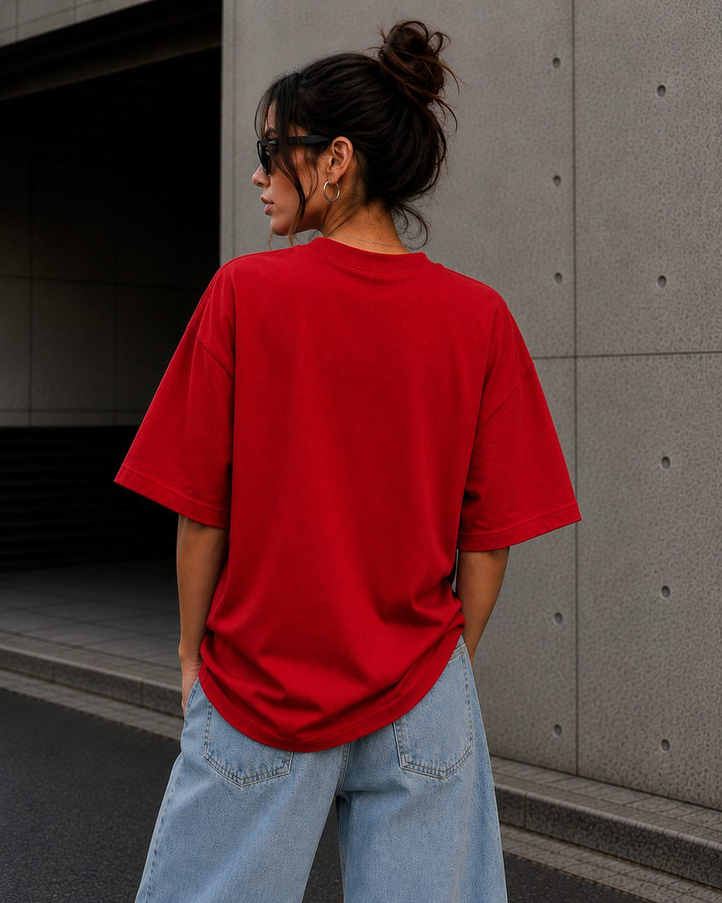 Red FLEX WITH FLUX oversized tee detail