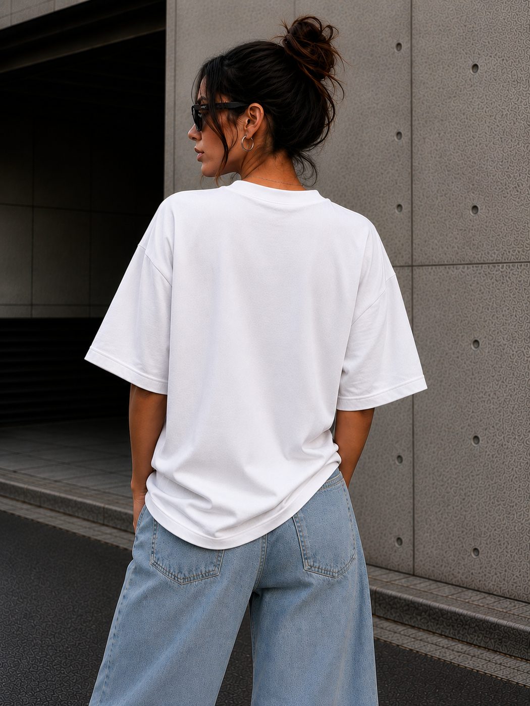 White FLEX WITH FLUX oversized tee detail